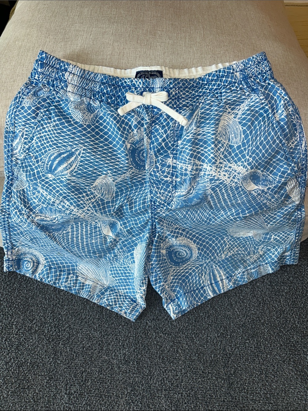 J. Crew Blue and White Shell-Print Swim Shorts